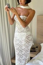 Load image into Gallery viewer, Trendy Sheath Strapless White Lace Tea Length Party Dress