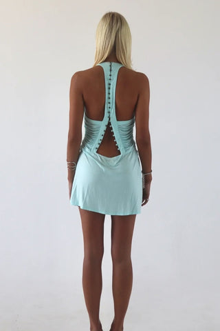 Chic Sheath V Neck Light Blue Short Homecoming Dress with Ruched