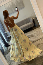 Load image into Gallery viewer, Charming A Line Square Neck Yellow Long Prom Dress with Pearls