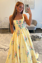 Load image into Gallery viewer, Charming A Line Square Neck Yellow Long Prom Dress with Pearls