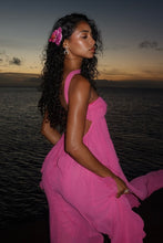 Load image into Gallery viewer, Chic A Line Halter Neck Pink Long Prom Dress with Ruffles
