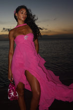 Load image into Gallery viewer, Chic A Line Halter Neck Pink Long Prom Dress with Ruffles
