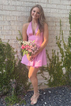 Load image into Gallery viewer, Cute A Line Halter Neck Light Blue Short Homecoming Dress with Open Back