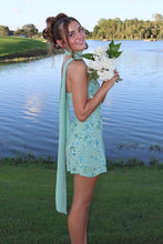 Load image into Gallery viewer, Chic A Line Strapless Light Green Short Homecoming Dress with Beading Scarf