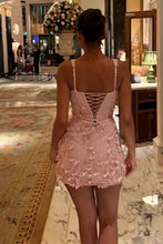 Load image into Gallery viewer, Chic Light Blue Bodycon Homecoming Dress with Square Neck and 3D Flower Embellishments