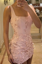 Load image into Gallery viewer, Chic Light Blue Bodycon Homecoming Dress with Square Neck and 3D Flower Embellishments