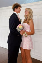 Load image into Gallery viewer, Chic Light Blue Sheath Strapless Short Homecoming Dress