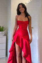 Load image into Gallery viewer, Stylish A Line Spaghetti Straps Pink Long Prom Dress with Ruffles