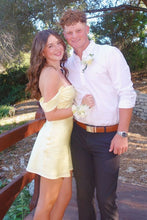 Load image into Gallery viewer, Chic Sheath Off the Shoulder Orange Satin Homecoming Dress with Ruched