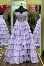 Load image into Gallery viewer, Princess A Line Sweetheart Pink Corset Prom Dress with Appliques Ruffles
