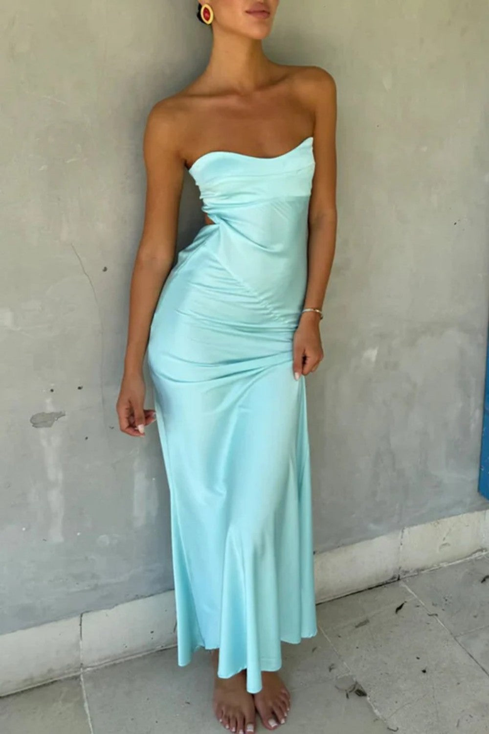Classic A Line Sweetheart Aqua Tea Length Prom Dress with Ruffles