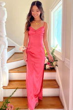 Load image into Gallery viewer, Classic Sheath Spaghetti Straps Candy Pink Long Prom Dress with Split Front