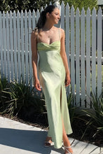 Load image into Gallery viewer, Classic Sheath Spaghetti Straps Mint Green Tea Length Party Dress with Slit