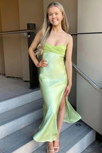 Load image into Gallery viewer, Classic Sheath Spaghetti Straps Mint Green Tea Length Party Dress with Slit