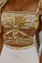Load image into Gallery viewer, Classis Sheath Spaghetti Straps White Short Homecoming Dress with Gold Beading