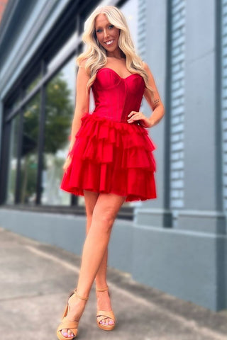 Cute A-Line Sweetheart Tiered Tulle Homecoming Dress