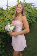 Load image into Gallery viewer, Cute A Line Halter Neck Light Pink Short Homecoming Dress with Ruched