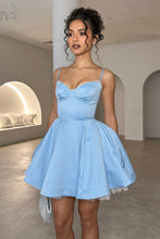 Load image into Gallery viewer, Cute A Line Spaghetti Straps Blue Satin Short Homecoming Dress
