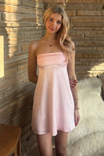 Load image into Gallery viewer, Cute A Line Spaghetti Straps Light Pink Satin Short Homecoming Dress with Ruched