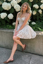 Load image into Gallery viewer, Cute A Line Spaghetti Straps White Lace Short Homecoming Dress with Ruffles
