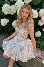 Load image into Gallery viewer, Cute A Line Spaghetti Straps White Lace Short Homecoming Dress with Ruffles
