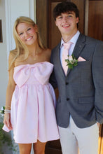 Load image into Gallery viewer, Cute A Line Strapless Light Pink Satin Short Homecoming Dress with Bowknot
