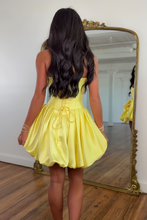Load image into Gallery viewer, Cute A Line Strapless Yellow Corset Homecoming Dress with 3D Flowers