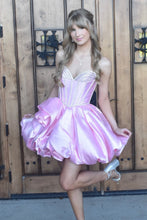 Load image into Gallery viewer, Princess A Line Sweetheart Pink Corset Homecoming Dress with Beading