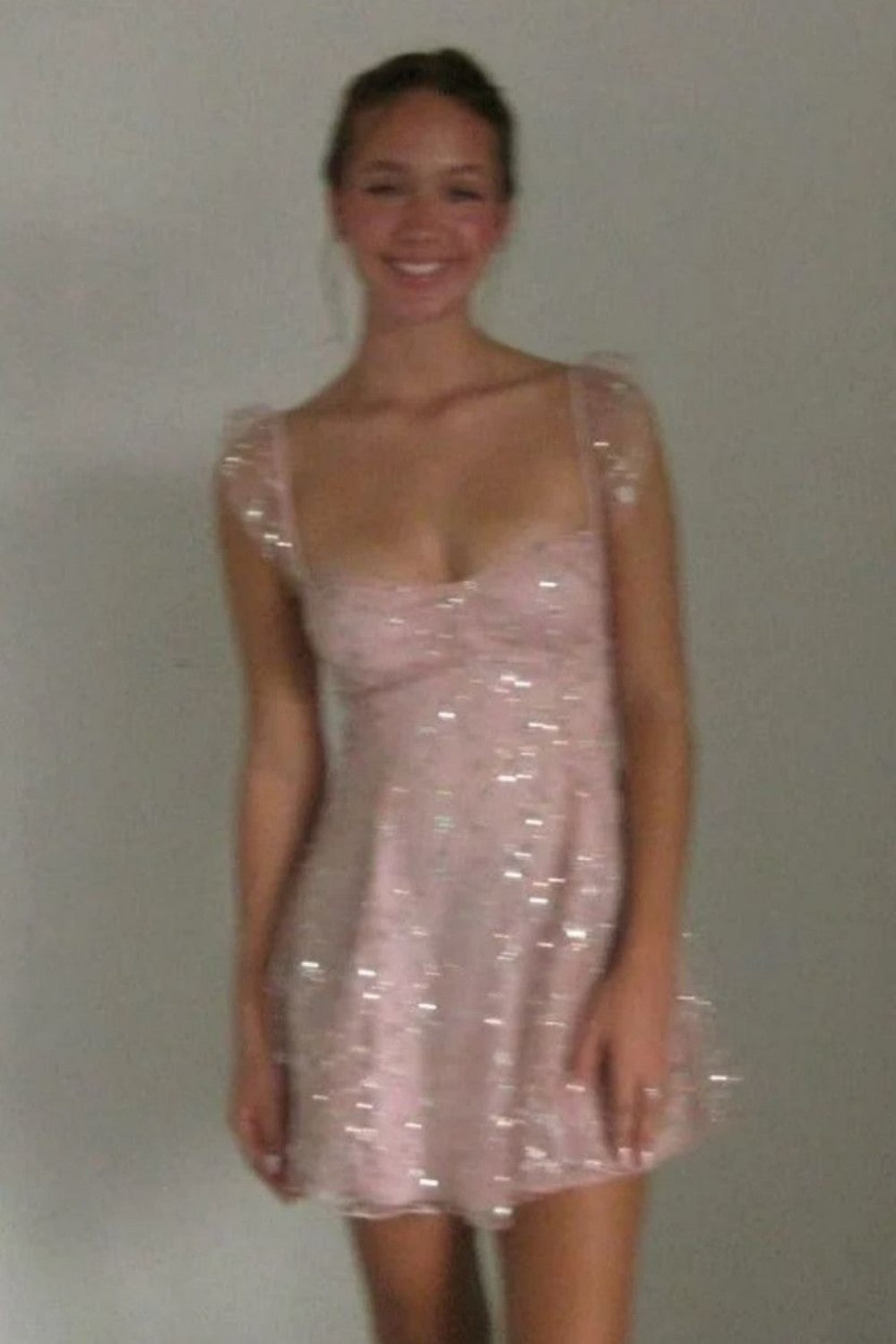 Cute Light Pink Sparkly Sequin Straps Homecoming Mini Party Dress