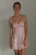Load image into Gallery viewer, Cute Light Pink Sparkly Sequin Straps Homecoming Mini Party Dress