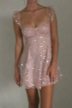 Load image into Gallery viewer, Cute Light Pink Sparkly Sequin Straps Homecoming Mini Party Dress