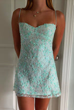 Load image into Gallery viewer, Cute Mint Green Lace Homecoming Dress Open Back Bow Tie Short Dress