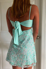 Load image into Gallery viewer, Cute Mint Green Lace Homecoming Dress Open Back Bow Tie Short Dress