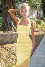 Load image into Gallery viewer, Cute Sheath Halter Neck Yellow Long Prom Dress with Bowknot