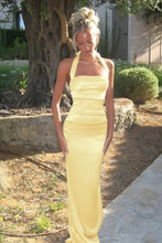 Load image into Gallery viewer, Cute Sheath Halter Neck Yellow Long Prom Dress with Bowknot