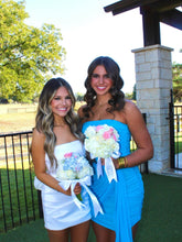 Load image into Gallery viewer, Cute Sheath Strapless Blue Short Homecoming Dress with Ruched
