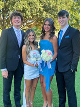 Load image into Gallery viewer, Cute Sheath Strapless Blue Short Homecoming Dress with Ruched
