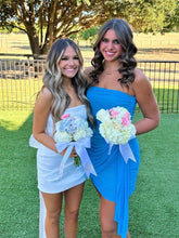 Load image into Gallery viewer, Cute Sheath Strapless Blue Short Homecoming Dress with Ruched
