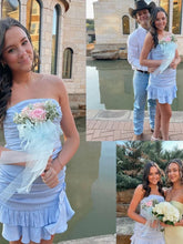 Load image into Gallery viewer, Cute Sheath Strapless Light Blue Short Homecoming Dress with Ruffles
