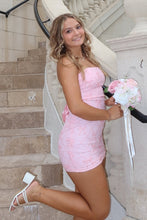 Load image into Gallery viewer, Cute Sheath Strapless Light Pink Short Homecoming Dress with Sequins