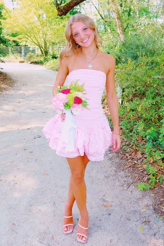 Cute A Line Strapless Light Pink Short Homecoming Dress with Ruffles