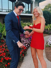 Load image into Gallery viewer, Cute Sheath Sweetheart Red Satin Short Homecoming Dress
