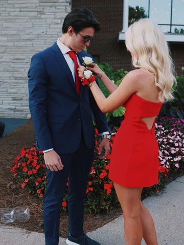 Cute Sheath Sweetheart Red Satin Short Homecoming Dress