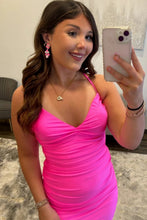 Load image into Gallery viewer, Trendy Sheath Spaghetti Straps Yellow Short Homecoming Dress with Criss Cross Back