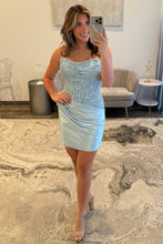 Load image into Gallery viewer, Glamorous Strapless Mini Homecoming Dress with Beaded Corset and Draped Skirt
