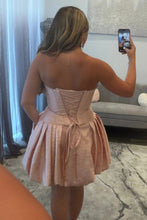 Load image into Gallery viewer, Fashionable A Line Strapless Lilac Floral Printed Corset Homecoming Dress with 3D Flowers