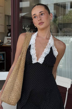 Load image into Gallery viewer, Cute A Line Halter Neck Red Polka Dots Short Homecoming Dress with Lace