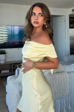 Load image into Gallery viewer, Cute A Line Off the Shoulder Yellow Satin Short Homecoming Dress
