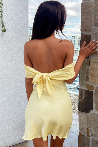 Cute A Line Off the Shoulder Yellow Satin Short Homecoming Dress