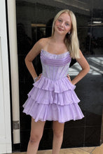 Load image into Gallery viewer, Cute A Line Strapless Yellow Corset Homecoming Dress with Ruffles Beading
